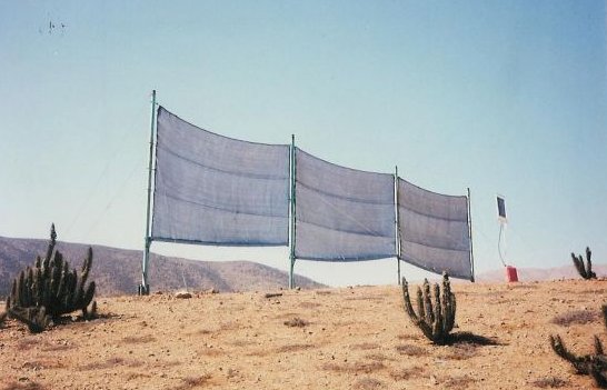 Dans le désert du Chili, des filets captent les brouillards rampants pour en recueillir l'eau. Dans ces déserts les nuages proprements dits n'arrivent même pas à se former pour donner la pluie. Mais il y a des brouillards. Alors on s'en (...)  JPEG - 36.7 ko